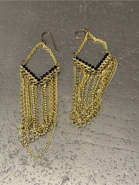 Nordstrom Gold-Tone Chain Fringe Earrings with Black Accents